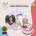 HORSE + PHOTO ROUND EDIBLE BIRTHDAY CAKE TOPPER DECORATION PERSONALISED