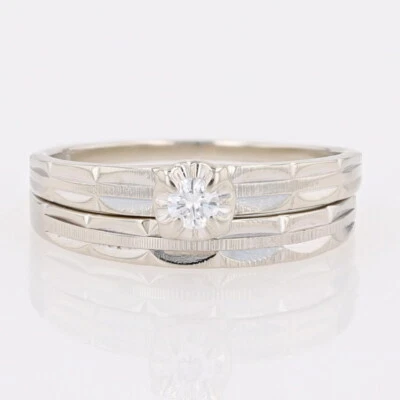 .10ct Round Cut Diamond Solitaire Wedding Set Rings 14k White Gold Size 5.75 - Image 1 of 4