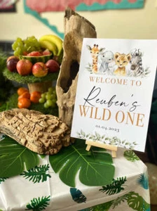 Personalised Wild One Any Name Wild Safari Animals Birthday Party Decor Print - Picture 1 of 2