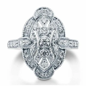 Sterlingsilber Cz Statement Kunst Deko Milgrain Ring Navette Verlobung Geschenk