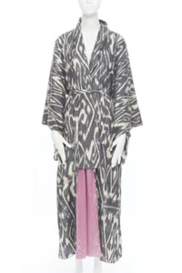 Kimono OSCAR DE LA RENTA SS19 Runway marrone nero leopardo rosa foderato in seta L - Foto 1 di 10