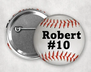 Little League Baseball PERSONALIZED pin back Button 2.25" Your Name & Number - Picture 1 of 3