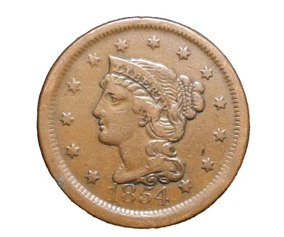 1854 Braided Hair Large Cent 1C Looks Better In Hand ecoinsales - Image 1 of 2