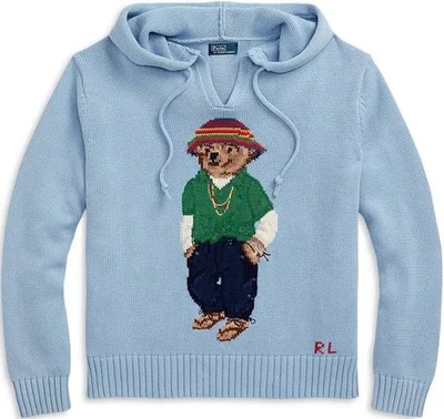 Polo Ralph Lauren knitted Iconic polo bear hoodie sweater Sz L  women’s NWT$398 - Image 1 of 4