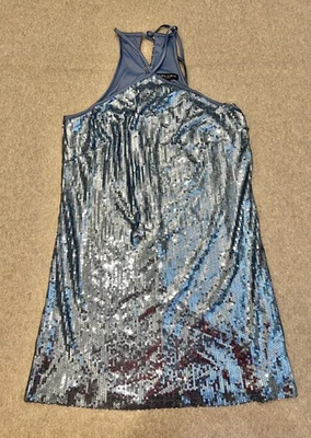 Vestido halter Prabal Gurung de lentejuelas para mujer grande azul vestido recto de fiesta $59 nuevo con etiquetas Foto 1 de 4