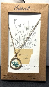New -  Bellissima Queen Anne's Lace 14K Gold Green Dipped Necklace - Picture 1 of 5