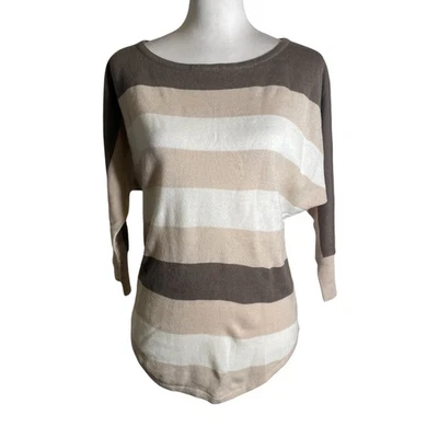 Suéter New York & Company Para Mujer XS Beige Marrón Rayas Manga Larga Pullover Foto 1 de 4