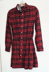 Polo Ralph Lauren Big Girls Plaid Twill Shirtdress Black/Red Sz 16 - NWT - Picture 1 of 1