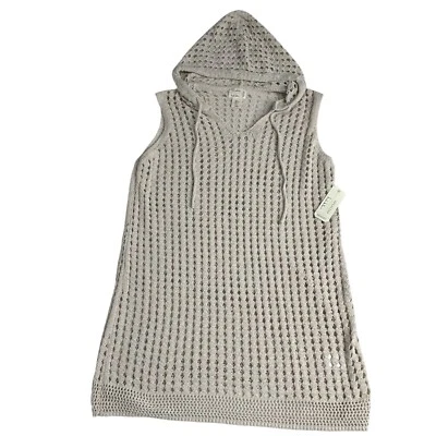 Nicole Miller Atelier Beige Tejido Abierto Crochet Capucha Natación Encubrimiento Talla Grande Foto 1 de 4