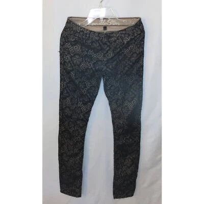VANILLA STAR Lace Pants/Jeans Size 1 Jr Floral Black Beige Skinny Goth Emo  - Image 1 of 4
