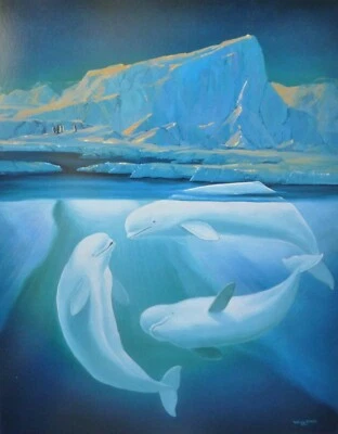 Wyland Studios & James Coleman Belugas The Weiß Wale 1993 Kunstdruck Dekor - Bild 1 von 3