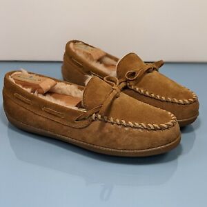 MINNETONKA Womens Size 8 Tan Suede Soft Moccasin Slippers Fur Lined House Shoes