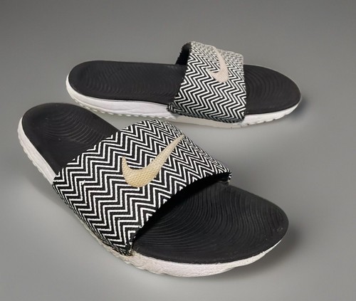 Sandali Nike donna Kawa Slides taglia 8 8 5 bianco e nero Chevron ottime condizioni