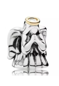 Autentico ciondolo Pandora argento sterling 14 carati angelo divino ali aureola perline - Foto 1 di 20