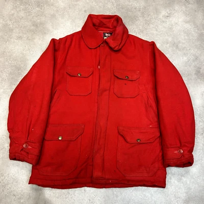 Woolrich Mackinaw Chore Jacket Mens Large 60s Wool Quilt Lined Coat, Red - Image 1 of 4