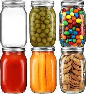 6-PK 32oz Wide Mouth Mason Jars - Glass Canning Jars with Airtight Lids - Picture 1 of 8