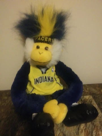 Official NBA Indiana Pacers Plush Fuzzy Head Blue Monkey Hugging Arms 18" Rare Cover