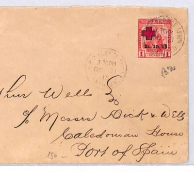 TRINIDAD & TOBAGO KGV First Day Cover 1919 *RED CROSS* OVERPRINT 21 Oc CDS YS106 - Изображение 1 из 4
