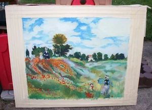 Poppy Field Claude Monet Impressionist Art Replica Hand Painting On Canvas 30x24 - Picture 1 of 4
