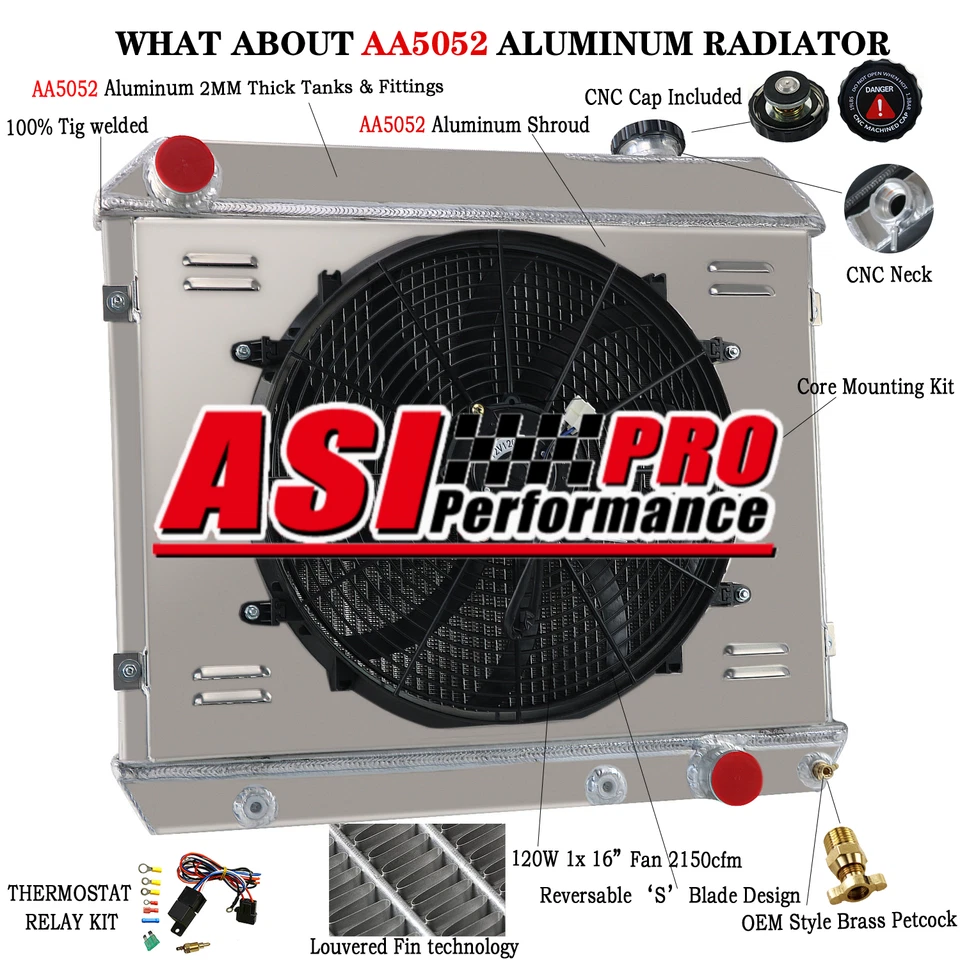 For 1963-1966 &1964 Chevy C/K Pickup Truck C10 C20 C30 3 Row Radiator Shroud Fan Foto 1 de 4