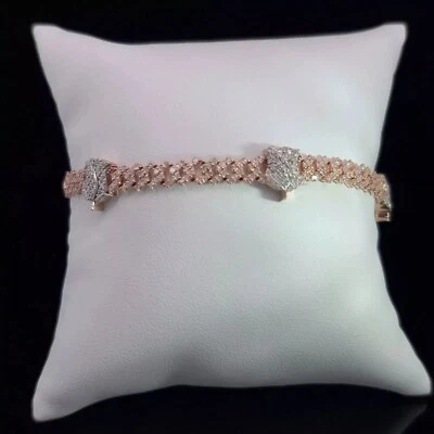 14 Ct Round Real Moissanite Men's Cuban Bracelet 14K Rose Gold Plated Silver 8" - Image 1 of 4