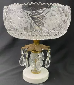 Hollywood Regency Kristall Schale mit Prisms Marmorsockel Frosted Rose Vintage - Bild 1 von 7