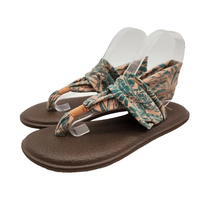 Sandalias Sanuk para mujer 8 Yoga Mat con cordones hojas verdes melocotón abatibles cómodas Foto 1 de 4