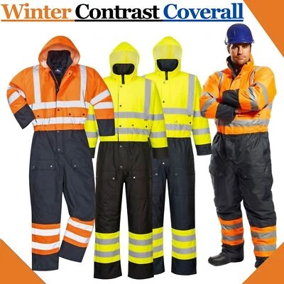 Portwest Hi-Vis Contrast Winter Coverall/Overall Lined Waterproof Safety Wear - Image 1 of 4