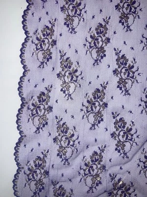 purple floral lace fabric with gold embroidery details -  1 metre length - image 1 of 4