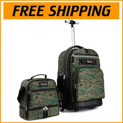 Mochila con ruedas de camuflaje de 19 pulgadas con varios compartimentos con bolsa de almuerzo incluida Foto 1 de 4