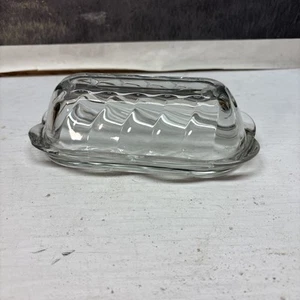 Glass Butter Dish With Cover Anchor Hocking Swirl Design Clear - Picture 1 of 4