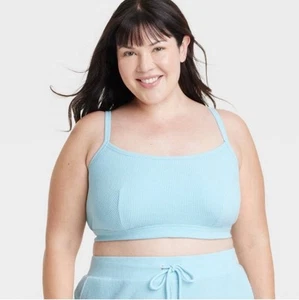 Auden Bralette Women’s 2X (42DDD 44DD 46D) Waffle Unlined Baby Blue Cotton Blend - Picture 1 of 9
