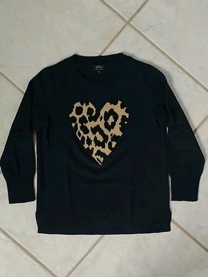 Suéter J.Crew Everyday Cashmere gola redonda coração de leopardo azul marinho pequeno J6441 - Imagem 1 de 4