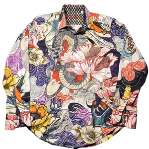 Robert Graham Shirt Mens Medium Limited Edition Dragon Floral Tattoo Art - Picture 1 of 23