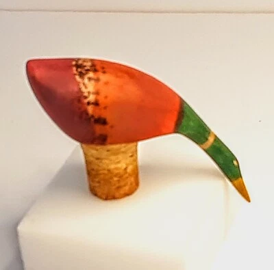 Tapón Botella Corcho Pato Madera Tallada Pintado a Mano Chile  Foto 1 de 4