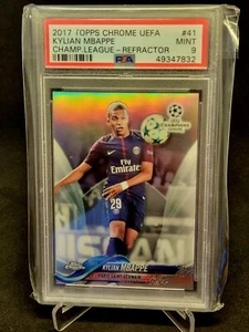 2017 Topps Chrome UCL Soccer Refractor #41 Kylian Mbappe RC Rookie PSA 9 MINT - Picture 1 of 2