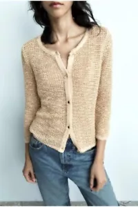 Zara Knitted Gold Cardigan New Size Small - Picture 1 of 4