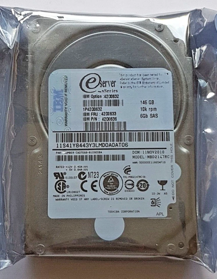 146 GB SAS IBM 42D0632 10000 RPM 64MB HDD 2.5 " Internal Hard Drive New - Image 1 of 1