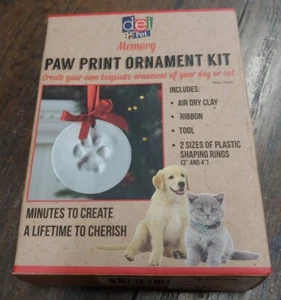 ✨dei Pet Memory Paw Print Ornament Kit White Air Dry Clay With Red Ribbon NEW✨ - Picture 1 of 2