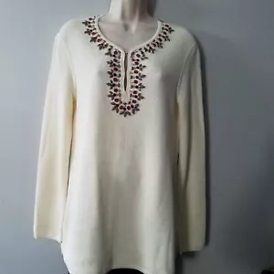 TORY BURCH off-white knit sweater embellished tunic top sz S - Picture 1 of 10