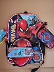 Spider-Man 17" Laptop Backpack Lunch Bag Set 4-Piece Pencil Pouch Lanyard Red