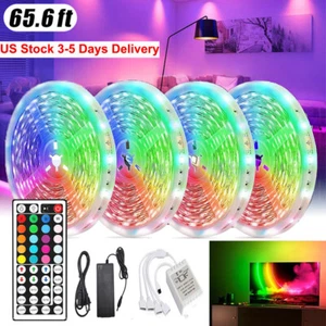 66ft Christmas Flexible LED Strip Light 3528 RGB SMD Remote Room Fairy Lights - Picture 1 of 15