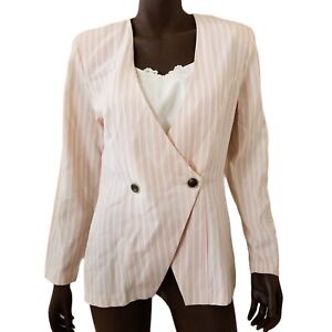 Vintage All That Jazz Double Breasted Blazer Womens Sz 7/8 Pink Stripe Lace Bib 