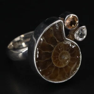 Sterling Silver - STARBORN Ammonite & Topaz Statement Ring Size 8.5 - 12.5g - Picture 1 of 5