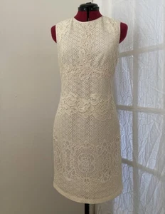 Karen Millen ärmelloses elfenbeinfarbenes Spitzenoverlay Bleistiftkleid UK Größe 10 elegant - Bild 1 von 14