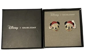 NEW Disney x Baublebar Mickey Mouse Santa Hat Christmas Jeweled Stud Earrings - Picture 1 of 3
