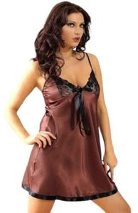 BabyDoll Satin Chocolate Brown Black Lace Cups and Satin Bows Size L - Picture 1 of 2