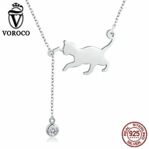 Voroco S925 Collar de Plata Esterlina Gatito Gato Colgante Cadena para Joyería Elegante - Imagen 1 de 11