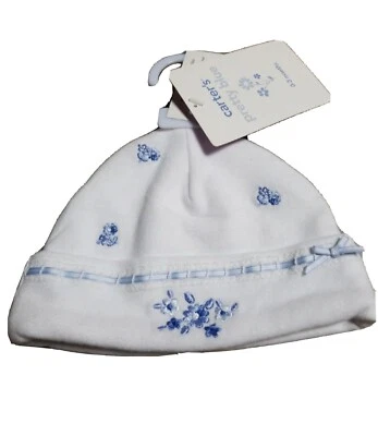 NWT Carter's Baby Infant Baby Kids Embroidered Flower Hat 0-3 months White Blue - Image 1 of 2