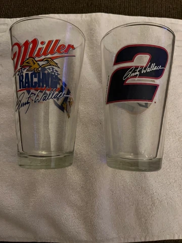 NASCAR RUSTY WALLACE Early 90’s MillerLite pilsner glasses Lot 2 NASCAR classics Cover
